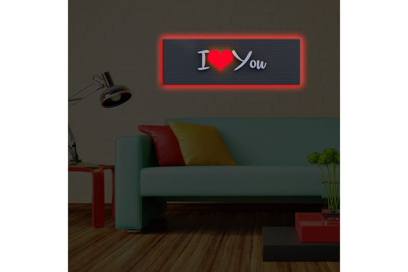 Canvas-taulu LED-valaistuksella 30x90 cm - Teksti I Love You modernilla tyylillä - Punainen / Valkoinen / Musta - Sisustustuotteet - Taulu & taide - Canvas-taulu