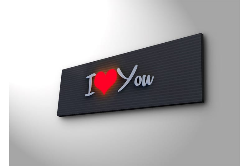 Canvas-taulu LED-valaistuksella 30x90 cm - Teksti I Love You modernilla tyylillä - Punainen / Valkoinen / Musta - Sisustustuotteet - Taulu & taide - Canvas-taulu