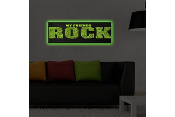 Canvas-taulu LED-valaistuksella 30x90 cm - Tekstipohjainen taideteos, jossa on viesti MY FRIENDS ROCK suurilla, värikkäillä kirjaimilla - Vihreä / Musta - Sisustustuotteet - Taulu & taide - Canvas-taulu