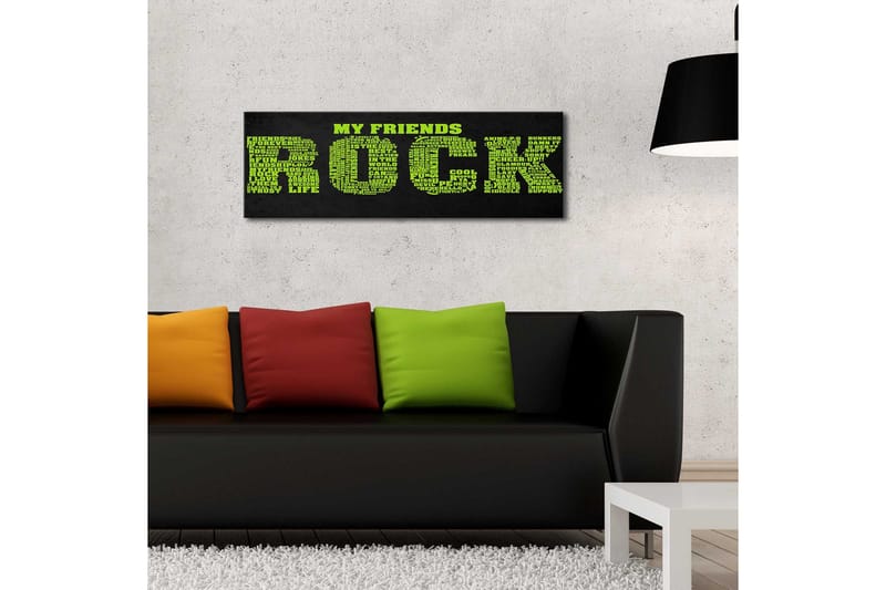 Canvas-taulu LED-valaistuksella 30x90 cm - Tekstipohjainen taideteos, jossa on viesti MY FRIENDS ROCK suurilla, värikkäillä kirjaimilla - Vihreä / Musta - Sisustustuotteet - Taulu & taide - Canvas-taulu