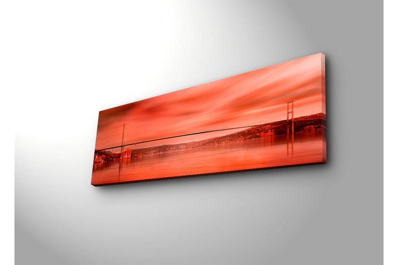 Canvas-taulu LED-valaistuksella 30x90 cm - Upea näkymä sillasta peilimäisen vedenpinnan yli auringonlaskun väreissä - Punainen / Oranssi / Musta - Sisustustuotteet - Taulu & taide - Canvas-taulu