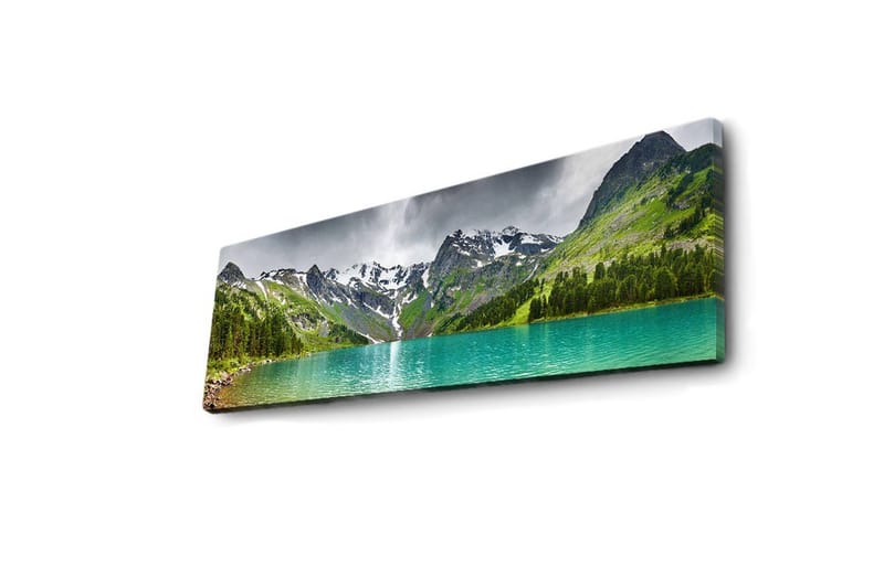Canvas-taulu LED-valaistuksella 30x90 cm - Upea vuoristomaisema kimaltelevalla järvellä - Turkoosi / Vihreä / Harmaa - Sisustustuotteet - Taulu & taide - Canvas-taulu