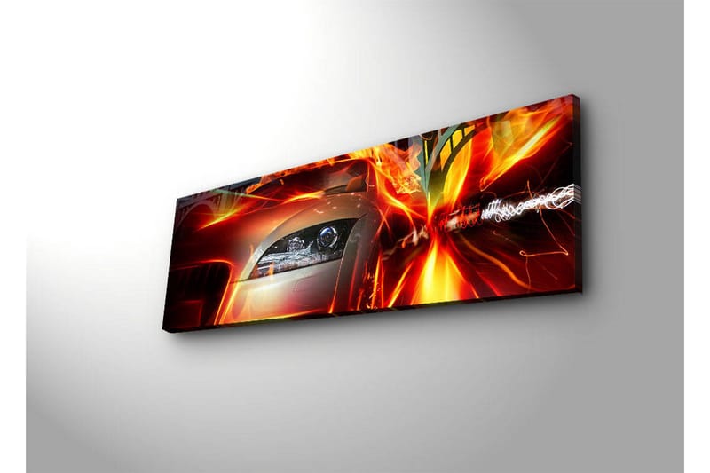 Canvas-taulu LED-valaistuksella 30x90 cm - Urheiluauto liikkeessä dynaamisilla valotehosteilla - Punainen / Oranssi / Musta - Sisustustuotteet - Taulu & taide - Canvas-taulu