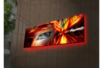 Canvas-taulu LED-valaistuksella 30x90 cm - Urheiluauto liikkeessä dynaamisilla valotehosteilla - Punainen / Oranssi / Musta - Sisustustuotteet - Taulu & taide - Canvas-taulu