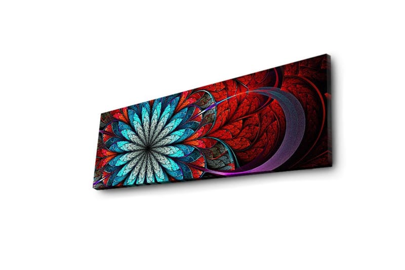 Canvas-taulu LED-valaistuksella 30x90 cm - Värikäs abstrakti sommitelma kukkamaisella kuviolla - Punainen / Turkoosi / Harmaa - Sisustustuotteet - Taulu & taide - Canvas-taulu