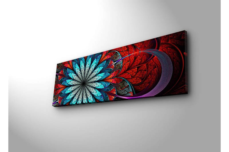 Canvas-taulu LED-valaistuksella 30x90 cm - Värikäs abstrakti sommitelma kukkamaisella kuviolla - Punainen / Turkoosi / Harmaa - Sisustustuotteet - Taulu & taide - Canvas-taulu
