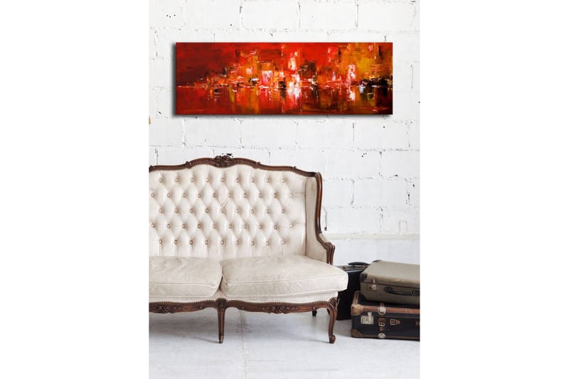 Canvas-taulu LED-valaistuksella 30x90 cm - Värikäs abstrakti sommitelma punaisen ja oranssin elementeillä - Punainen / Oranssi / Musta - Sisustustuotteet - Taulu & taide - Canvas-taulu