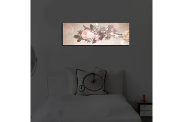 Canvas-taulu LED-valaistuksella 30x90 cm - Värikäs kukka-asetelma ruusuilla ja lehdillä - Vaaleanpunainen / Vihreä / Beige - Sisustustuotteet - Taulu & taide - Canvas-taulu