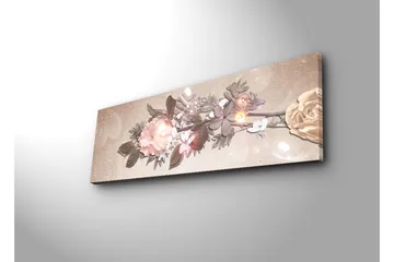 Canvas-taulu LED-valaistuksella 30x90 cm - Värikäs kukka-asetelma ruusuilla ja lehdillä - Vaaleanpunainen / Vihreä / Beige - Sisustustuotteet - Taulu & taide - Canvas-taulu