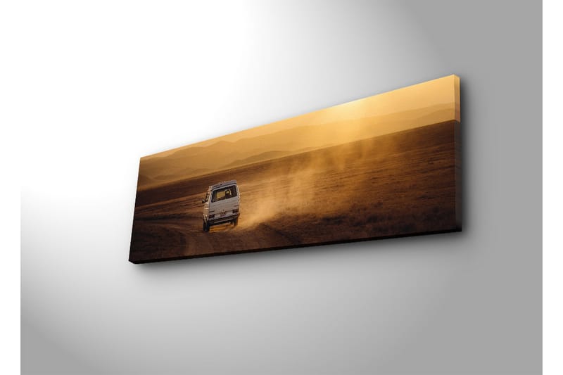 Canvas-taulu LED-valaistuksella 30x90 cm - Värikäs maisemakuva, jossa auto ajaa soratiellä - Kulta / Ruskea - Sisustustuotteet - Taulu & taide - Canvas-taulu