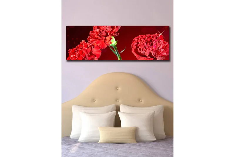 Canvas-taulu LED-valaistuksella 30x90 cm - Värikäs neilikkakimppu - Punainen / Vihreä - Sisustustuotteet - Taulu & taide - Canvas-taulu