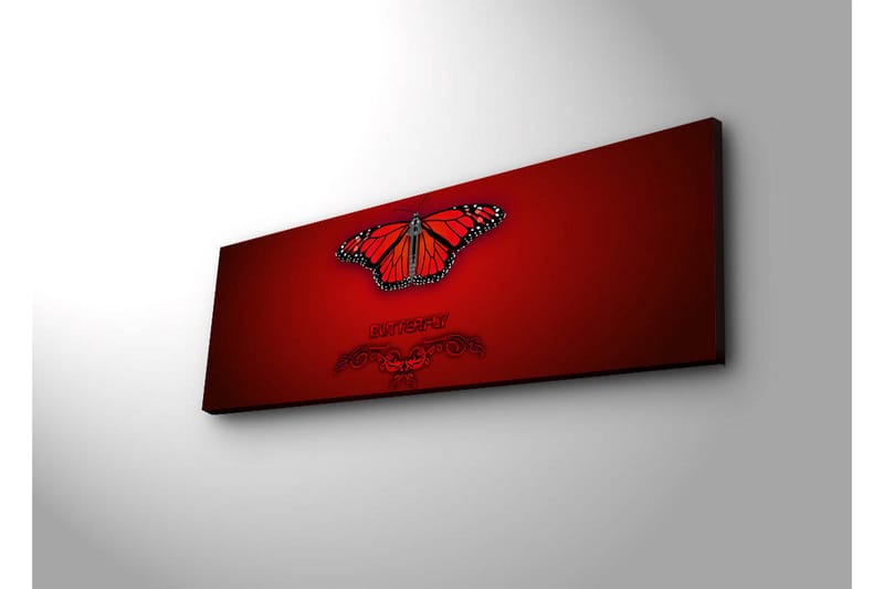 Canvas-taulu LED-valaistuksella 30x90 cm - Värikäs perhonen yksityiskohtaisilla siivillä - Punainen / Musta / Oranssi - Sisustustuotteet - Taulu & taide - Canvas-taulu