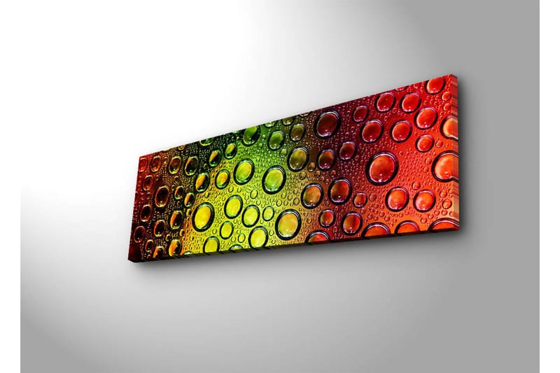 Canvas-taulu LED-valaistuksella 30x90 cm - Värikäs pisaroiden sommittelu pinnalla - Vihreä / Punainen / Oranssi - Sisustustuotteet - Taulu & taide - Canvas-taulu