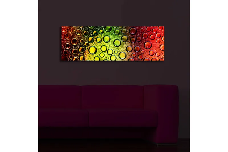 Canvas-taulu LED-valaistuksella 30x90 cm - Värikäs pisaroiden sommittelu pinnalla - Vihreä / Punainen / Oranssi - Sisustustuotteet - Taulu & taide - Canvas-taulu