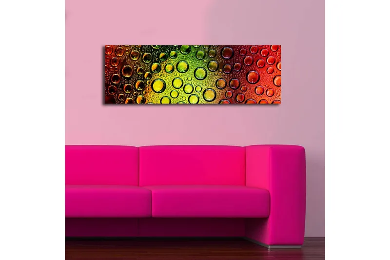 Canvas-taulu LED-valaistuksella 30x90 cm - Värikäs pisaroiden sommittelu pinnalla - Vihreä / Punainen / Oranssi - Sisustustuotteet - Taulu & taide - Canvas-taulu
