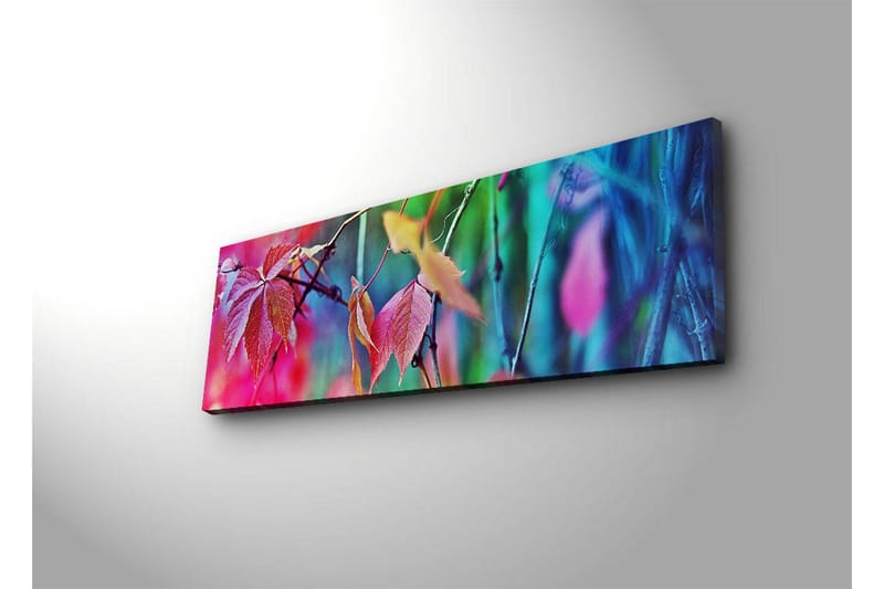 Canvas-taulu LED-valaistuksella 30x90 cm - Värikkäät syksyn lehdet abstraktissa sommitelmassa - Vaaleanpunainen / Sininen / Vihreä - Sisustustuotteet - Taulu & taide - Canvas-taulu