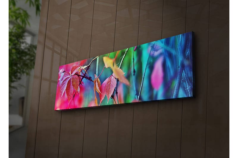 Canvas-taulu LED-valaistuksella 30x90 cm - Värikkäät syksyn lehdet abstraktissa sommitelmassa, Vaaleanpunainen / Sininen / Vihreä