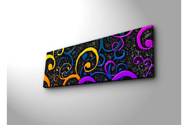 Canvas-taulu LED-valaistuksella 30x90 cm - Värikkäitä kääröjä tummalla taustalla - Keltainen / Violetti / Sininen - Sisustustuotteet - Taulu & taide - Canvas-taulu