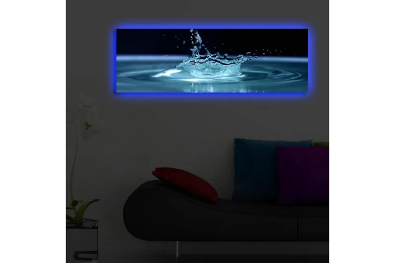 Canvas-taulu LED-valaistuksella 30x90 cm - Vesiroiskeet, jotka luovat pinnalle elegantin väreilykuvion - Sininen / Turkoosi - Sisustustuotteet - Taulu & taide - Canvas-taulu