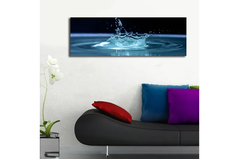 Canvas-taulu LED-valaistuksella 30x90 cm - Vesiroiskeet, jotka luovat pinnalle elegantin väreilykuvion - Sininen / Turkoosi - Sisustustuotteet - Taulu & taide - Canvas-taulu