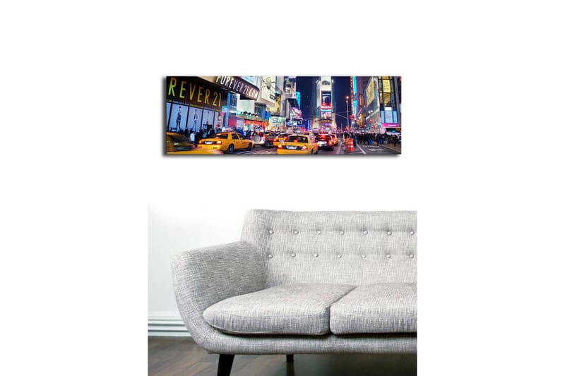 Canvas-taulu LED-valaistuksella 30x90 cm - Vilkas kaupunkikuva keltaisilla takseilla yöllisessä ympäristössä - Keltainen / Sininen / Musta - Sisustustuotteet - Taulu & taide - Canvas-taulu