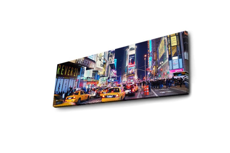 Canvas-taulu LED-valaistuksella 30x90 cm - Vilkas kaupunkikuva keltaisilla takseilla yöllisessä ympäristössä - Keltainen / Sininen / Musta - Sisustustuotteet - Taulu & taide - Canvas-taulu