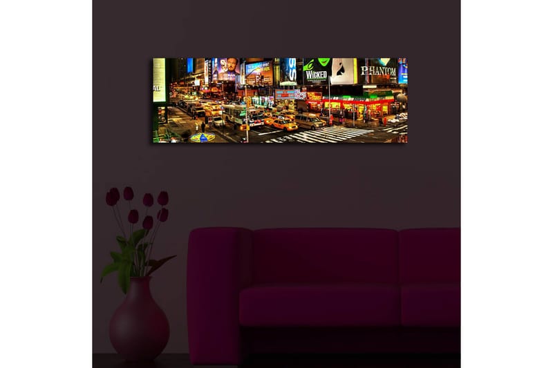 Canvas-taulu LED-valaistuksella 30x90 cm - Vilkas Times Squaren kaupunkikuva neonvaloilla ja liikenteellä - Keltainen / Vihreä / Punainen - Sisustustuotteet - Taulu & taide - Canvas-taulu