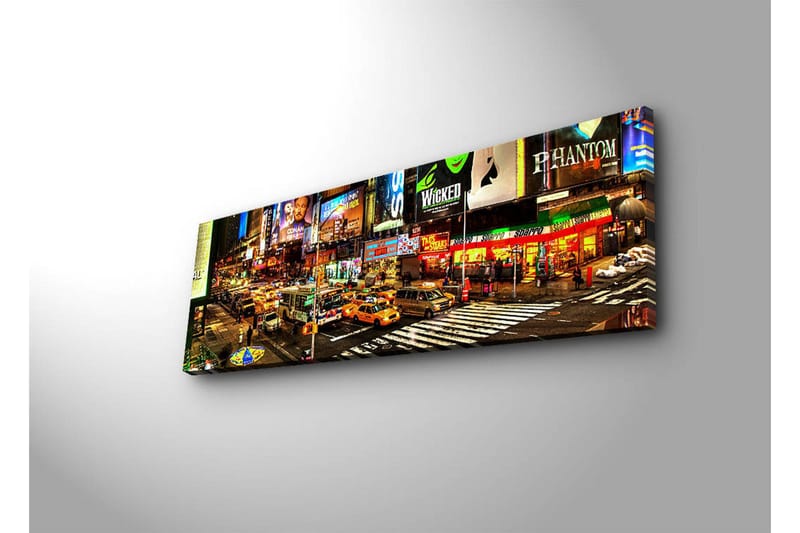 Canvas-taulu LED-valaistuksella 30x90 cm - Vilkas Times Squaren kaupunkikuva neonvaloilla ja liikenteellä - Keltainen / Vihreä / Punainen - Sisustustuotteet - Taulu & taide - Canvas-taulu