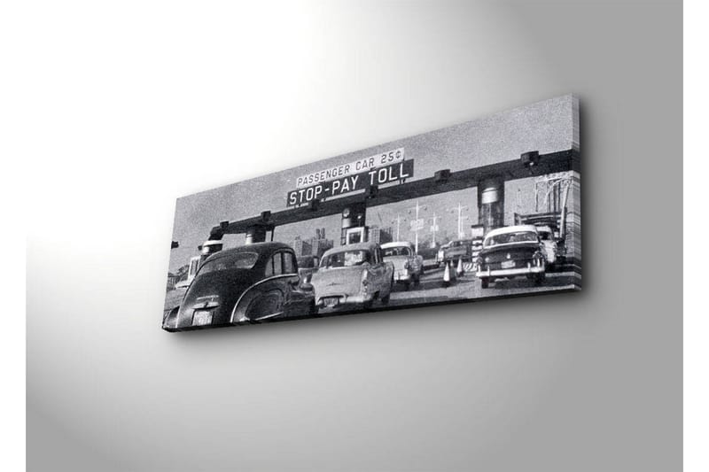 Canvas-taulu LED-valaistuksella 30x90 cm - Vintage-liikennenäkymä tietulliasemalla - Musta / Valkoinen / Harmaa - Sisustustuotteet - Taulu & taide - Canvas-taulu