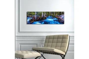 Canvas-taulu LED-valaistuksella 30x90 cm - Virtaava vesi luonnonkauniissa ympäristössä ympäröivien puiden keskellä - Sininen / Vihreä / Ruskea - Sisustustuotteet - Taulu & taide - Canvas-taulu