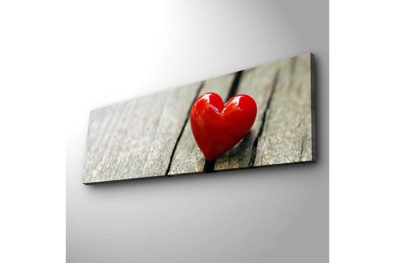 Canvas-taulu LED-valaistuksella 30x90 cm - Punainen sydämenmuotoinen koriste puupinnalla - Punainen / Ruskea - Sisustustuotteet - Taulu & taide - Canvas-taulu