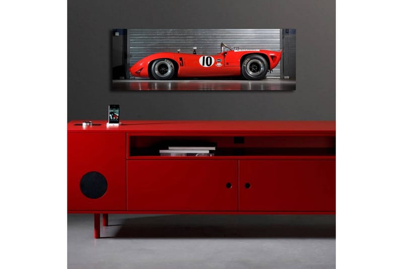 Canvas-taulu LED-valaistuksella 30x90 cm - Punainen urheiluauto, jonka kyljessä on numero 10 - Punainen / Musta - Sisustustuotteet - Taulu & taide - Canvas-taulu