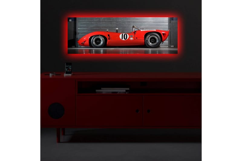 Canvas-taulu LED-valaistuksella 30x90 cm - Punainen urheiluauto, jonka kyljessä on numero 10 - Punainen / Musta - Sisustustuotteet - Taulu & taide - Canvas-taulu