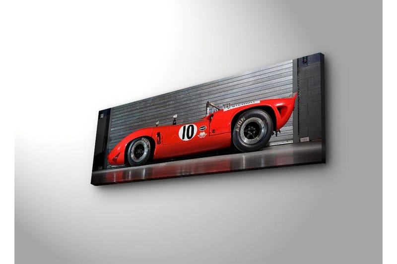 Canvas-taulu LED-valaistuksella 30x90 cm - Punainen urheiluauto, jonka kyljessä on numero 10 - Punainen / Musta - Sisustustuotteet - Taulu & taide - Canvas-taulu