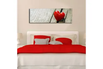Canvas-taulu LED-valaistuksella 30x90 cm - Punainen sydämenmuotoinen koriste puupinnalla - Punainen / Ruskea - Sisustustuotteet - Taulu & taide - Canvas-taulu