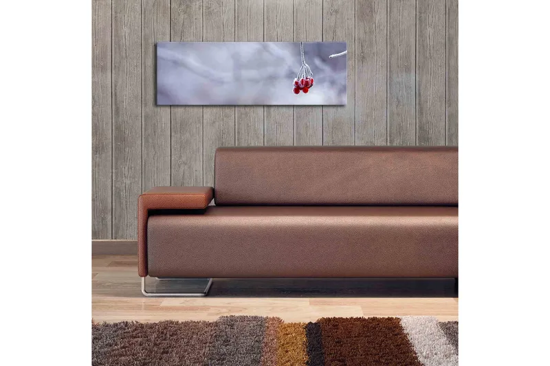 Canvas-taulu LED-valaistuksella 30x90 cm - Pakkasmarjat roikkuvat oksalla - Punainen / Harmaa / Valkoinen - Sisustustuotteet - Taulu & taide - Canvas-taulu