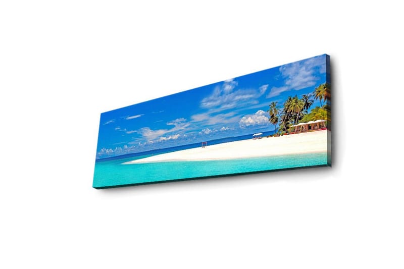 Canvas-taulu LED-valaistuksella 30x90 cm - Paratiisiranta turkoosilla vedellä ja palmuilla - Turkoosi / Sininen / Vihreä - Sisustustuotteet - Taulu & taide - Canvas-taulu