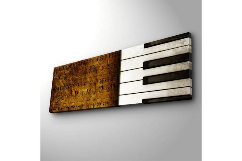 Canvas-taulu LED-valaistuksella 30x90 cm - Pianonäppäimet ja nuotit tyylitellyssä sommitelmassa - Kulta / Valkoinen / Musta - Sisustustuotteet - Taulu & taide - Canvas-taulu