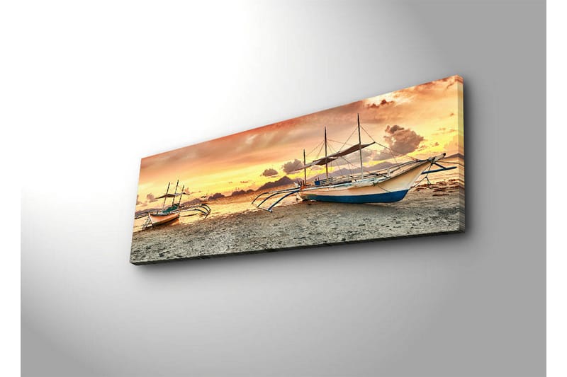 Canvas-taulu LED-valaistuksella 30x90 cm - Purjeveneet auringonlaskussa meren yllä - Oranssi / Sininen / Beige - Sisustustuotteet - Taulu & taide - Canvas-taulu