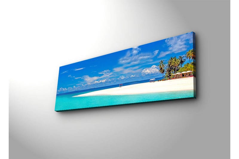 Canvas-taulu LED-valaistuksella 30x90 cm - Paratiisiranta turkoosilla vedellä ja palmuilla - Turkoosi / Sininen / Vihreä - Sisustustuotteet - Taulu & taide - Canvas-taulu