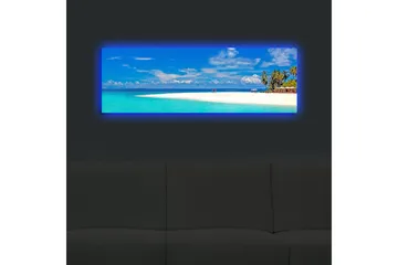 Canvas-taulu LED-valaistuksella 30x90 cm - Paratiisiranta turkoosilla vedellä ja palmuilla - Turkoosi / Sininen / Vihreä - Sisustustuotteet - Taulu & taide - Canvas-taulu
