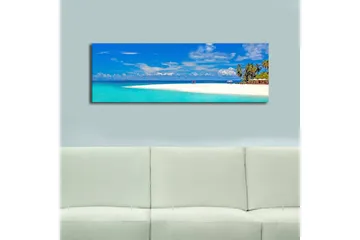 Canvas-taulu LED-valaistuksella 30x90 cm - Paratiisiranta turkoosilla vedellä ja palmuilla - Turkoosi / Sininen / Vihreä - Sisustustuotteet - Taulu & taide - Canvas-taulu