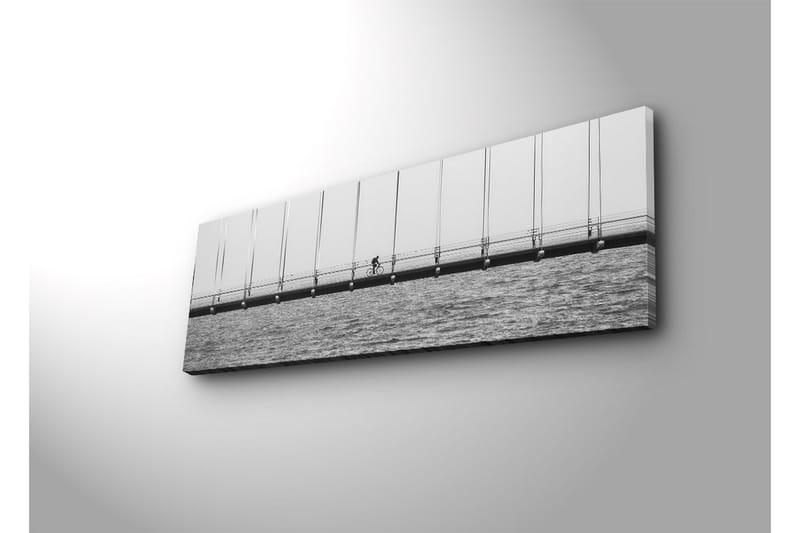 Canvas-taulu LED-valaistuksella 30x90 cm - Pyöräilijä sillalla veden yllä - Musta / Valkoinen / Harmaa - Sisustustuotteet - Taulu & taide - Canvas-taulu