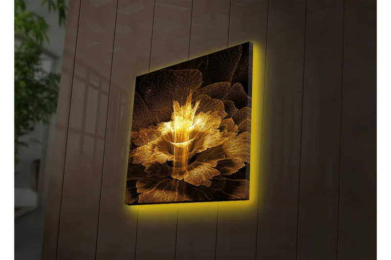 Canvas-taulu LED-valaistuksella 40x40 cm - Abstrakti hohtava kukka, Kulta / Musta / Ruskea
