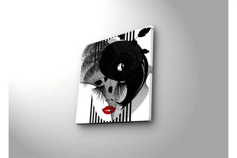 Canvas-taulu LED-valaistuksella 40x40 cm - Abstrakti muotokuva elegantista naisesta ja mustista yksityiskohdista - Musta / Punainen / Valkoinen - Sisustustuotteet - Taulu & taide - Canvas-taulu