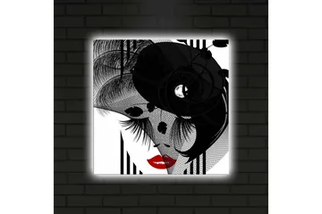 Canvas-taulu LED-valaistuksella 40x40 cm - Abstrakti muotokuva elegantista naisesta ja mustista yksityiskohdista - Musta / Punainen / Valkoinen - Sisustustuotteet - Taulu & taide - Canvas-taulu