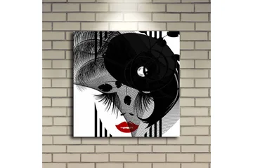 Canvas-taulu LED-valaistuksella 40x40 cm - Abstrakti muotokuva elegantista naisesta ja mustista yksityiskohdista - Musta / Punainen / Valkoinen - Sisustustuotteet - Taulu & taide - Canvas-taulu