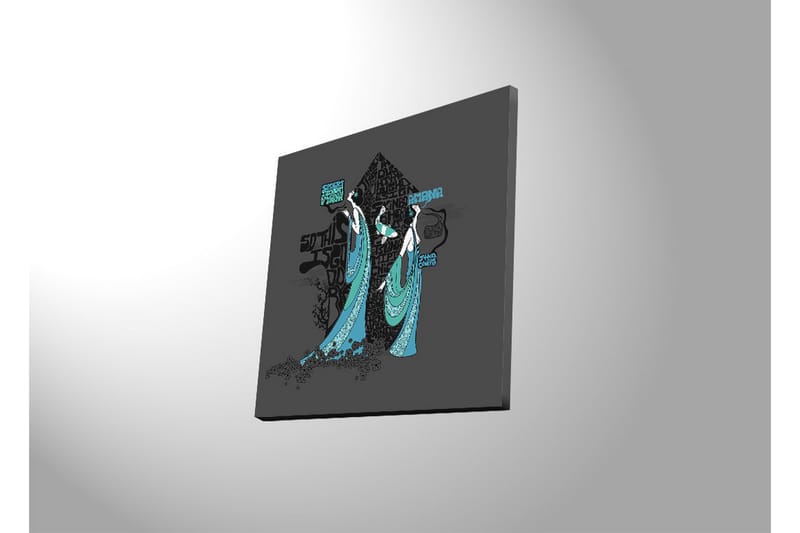 Canvas-taulu LED-valaistuksella 40x40 cm - Abstrakti sommitelma, jossa kaksi tyyliteltyä hahmoa liehuvissa vaatteissa - Musta / Turkoosi / Valkoinen - Sisustustuotteet - Taulu & taide - Canvas-taulu