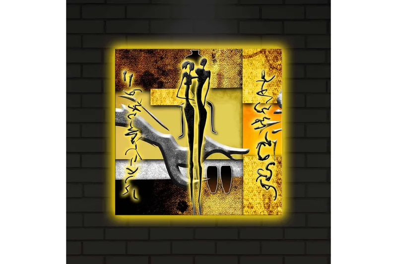 Canvas-taulu LED-valaistuksella 40x40 cm - Abstrakti sommitelma ihmishahmoilla ja käsien muodoilla - Kulta / Musta / Harmaa - Sisustustuotteet - Taulu & taide - Canvas-taulu