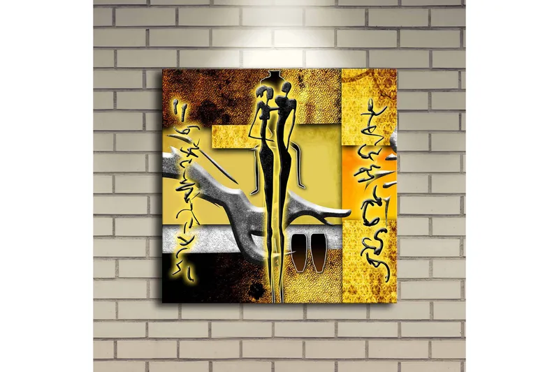 Canvas-taulu LED-valaistuksella 40x40 cm - Abstrakti sommitelma ihmishahmoilla ja käsien muodoilla - Kulta / Musta / Harmaa - Sisustustuotteet - Taulu & taide - Canvas-taulu